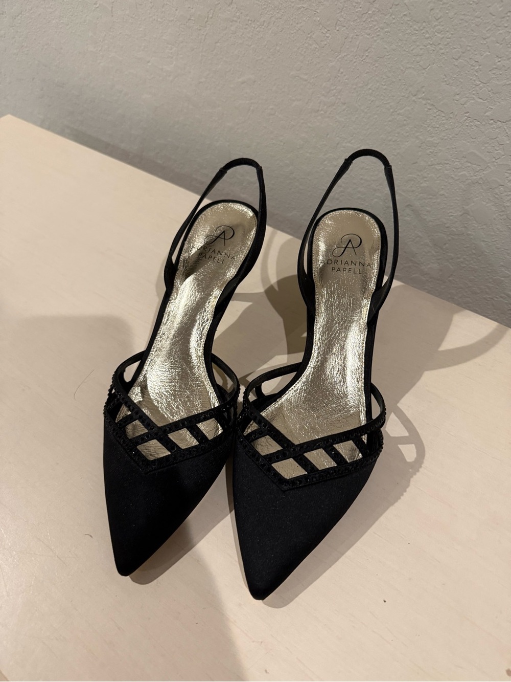 Adrianna Papell Black Pointed Slingback Pumps with Cutout Straps